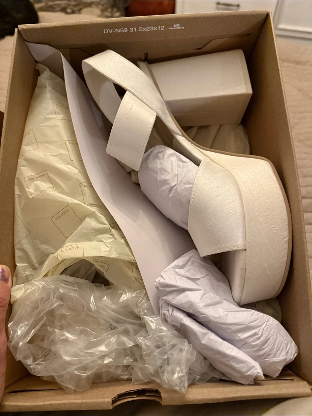 Dolce Vita Cream Pearl-Buckle Platform Sandals
